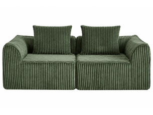 Canapé modulable en velours côtelé - lignes courbes, 2 coussins et assise profonde - canapé compressé - vert