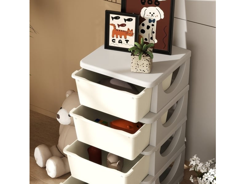  Commode de rangement enfant 37x37x76 cm – blanc – 4 tiroirs amovibles en plastique pour chambre et salle de jeux  - Conforama C