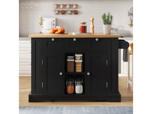 Desserte roulante,chariot de cuisine avec 2 portes,3 tiroirs,2 niches,étagères ouvertes,plateau pliable,prise usb et porte-serviettes,noir