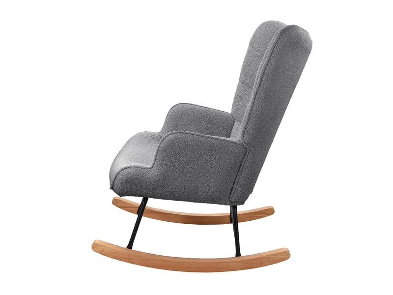  Fauteuil à bascule - 68 x 75 x 92 cm - gris foncé - en tissu bouclette - chaise à bascule avec dossier capitonné et pieds en bois  - Conforama E