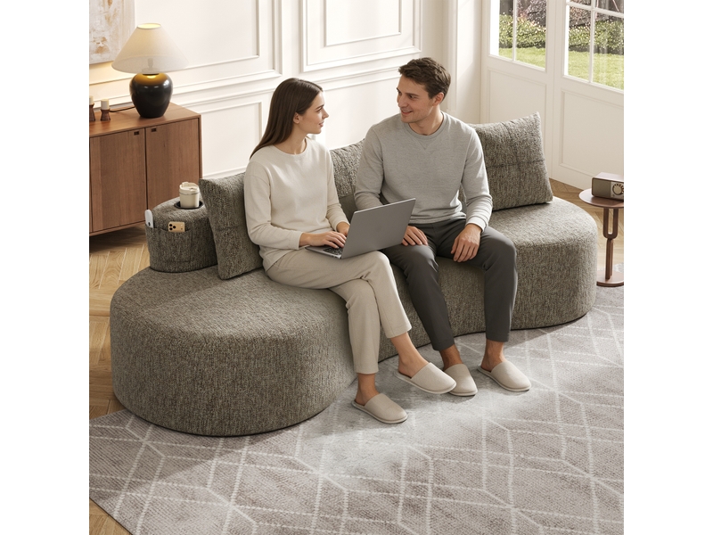 Canapé 4 places en lin avec porte-gobelet intégré 240 cm 4 coussins et poches latérales - Conforama B