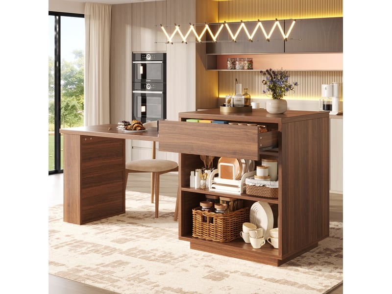  Îlot de cuisine extensible 122-194,5x70x94 cm avec rangement et led marron  - Conforama B
