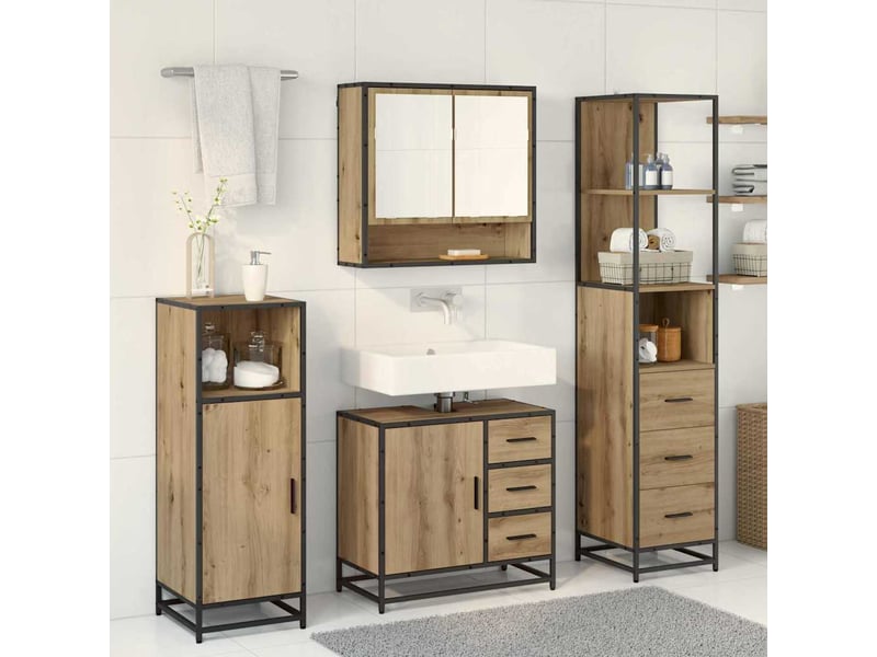 Ensemble de mobilier de salle de bain 3 pièces chêne artisanal cf64447 - Conforama D