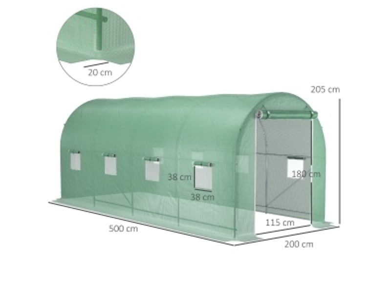  Serre tunnel 500x200x205 cm structure en métal verte  - Conforama E