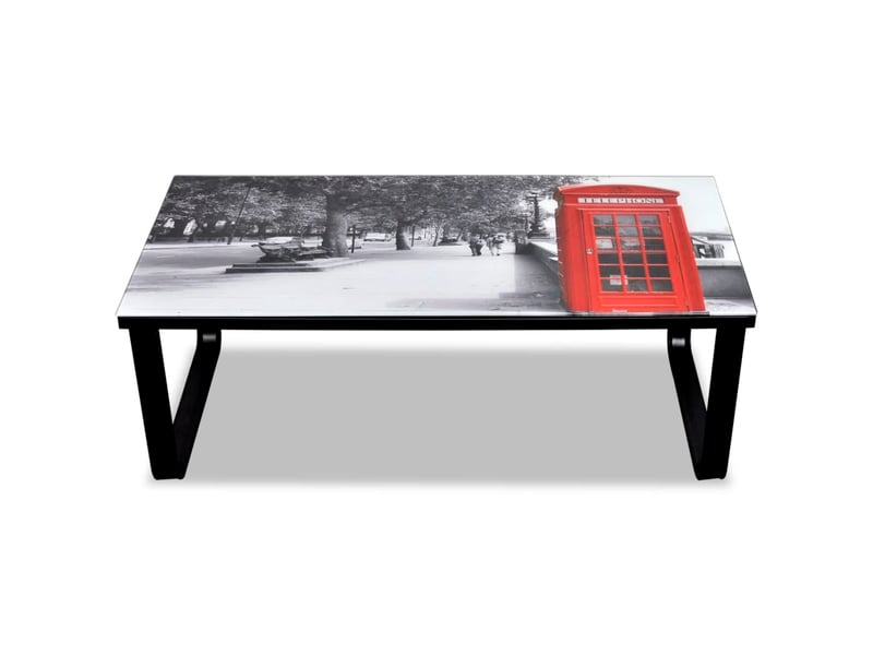  Table basse | table d'appoint salon avec impression de cabine téléphonique dessus verre  - Conforama C