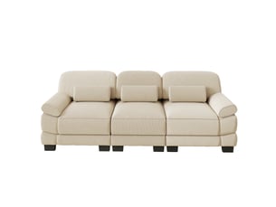 Canapé modulable 3 places en velours côtelé beige, assise profonde, coussin lombaire inclus, 265×88,5×94 cm
