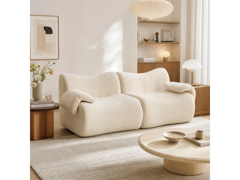 Canapé 2 places, revêtement en tissu chenille, sans assemblage, beige - Conforama B