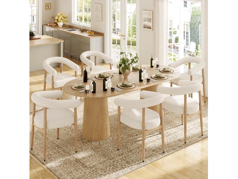 Lot de 6 chaises de salle à manger rembourrées avec pieds réglables, blanches - Conforama D