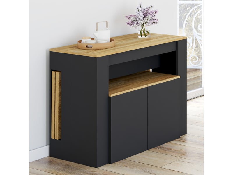  Ensemble table console avec bancs extensibles orlando 10 personnes 235 cm bois noir et façon hêtre  - Conforama D