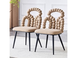 Lot de 2 chaises 48x50x86 cm dossier ouvert à chaîne de boules assise velours moelleuse, pieds métal, camel clair