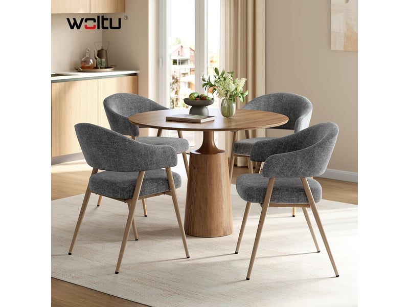  Lot de 4 chaises de salle à manger, ergonomique，pieds métalliques, siège en tissu chenille，gris  - Conforama B