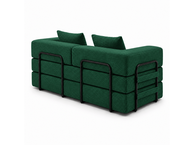 Canapé de sol corda, vert foncé, convertible en lit, coussins, accoudoirs, tissu velours côtelé - Conforama D
