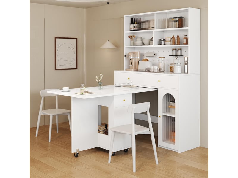  Ensemble buffet de cuisine et table pliable mdf blanc 120x45x180 cm - pangivo  - Conforama B