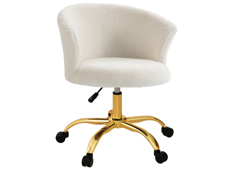  Chaise de bureau réglable en hauteur, aspect peluche, blanche  - Conforama A