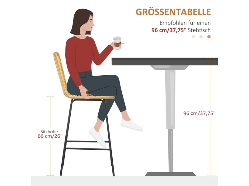  Lot de 2 tabourets de bar avec dossier et repose-pieds - lpospi - pieds acier, rotin pe jaune et noir, 42,5 × 52 × 102 cm  - Conforama E