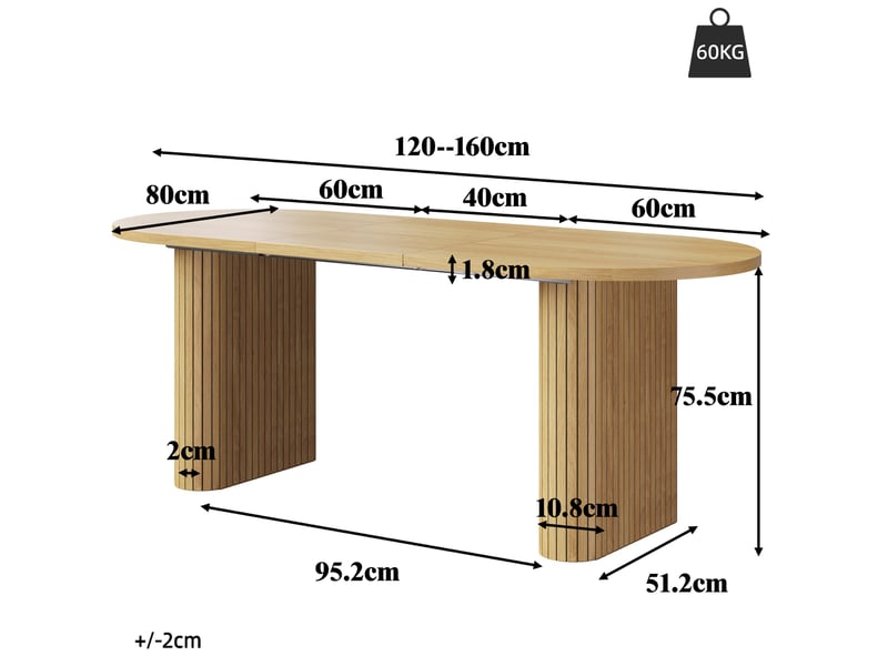 Table de salle à manger extensible avec rallonge, structure stable et coins arrondis pour salle à manger - Conforama D
