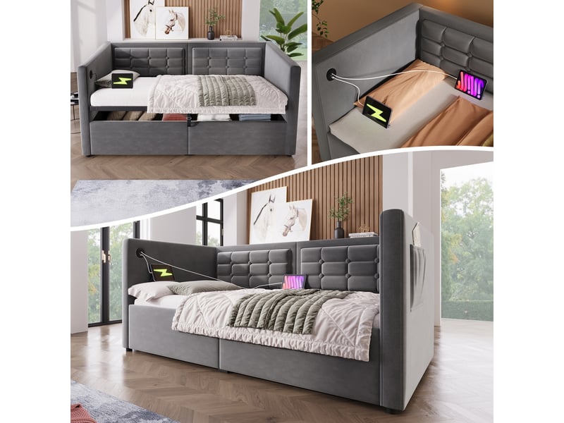  Sofabett en velours gris 106x215 cm  - Conforama B