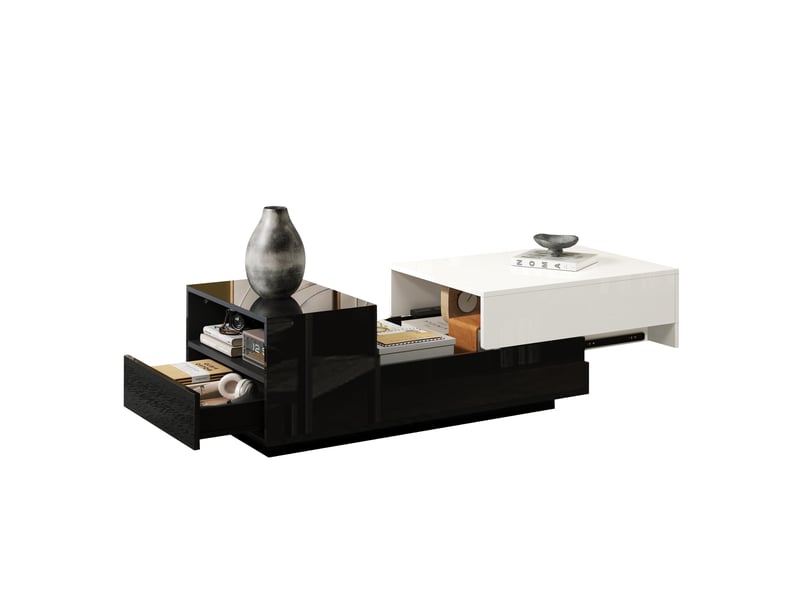  Table basse noire et blanche avec plateau coulissant, 100 x 50 x 38 cm  - Conforama A