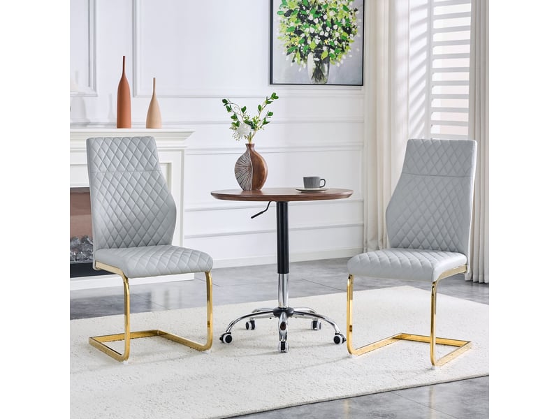 Lot de chaises 2 pièces motif losange gris clair dossier haut assise confortable cadre métal doré antidérapante résistante adaptée aux restaurants - Conforama B