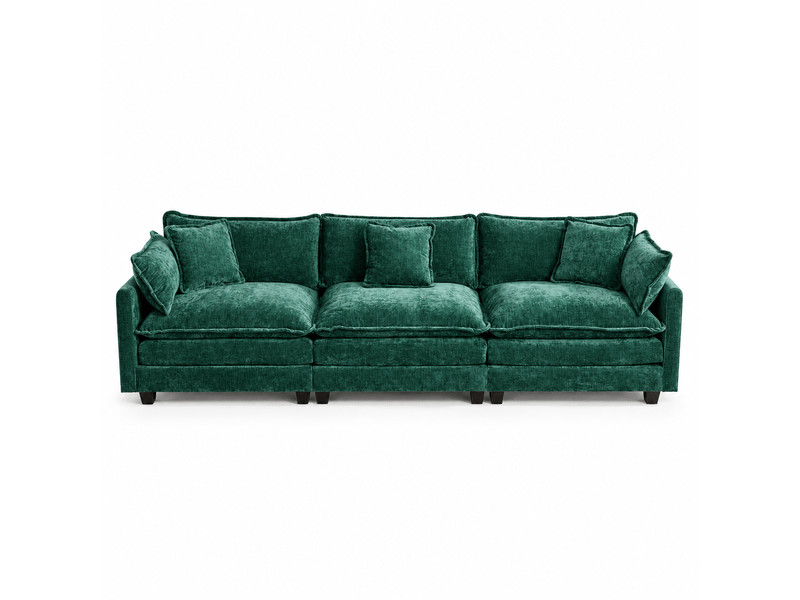  Canapé droit modulable 3 places 289 × 75 × 84 cm en chenille vert, coussins rembourrés IKSETERA TRADING LTD - Conforama A