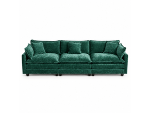 Canapé droit modulable 3 places 289 × 75 × 84 cm en chenille vert, coussins rembourrés
