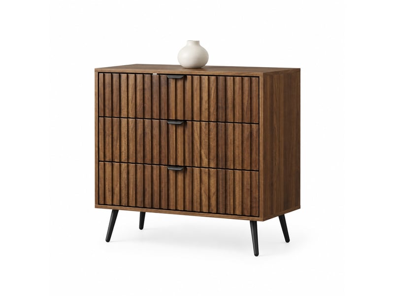  Commode à 3 tiroirs 80x39x78 cm, style moderne, armoire de rangement, mdf, couleur noyer, poignées et pieds en métal  - Conforama A