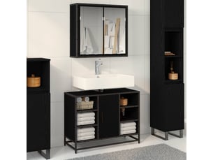 Ensemble de mobilier de salle de bain 2 pc chêne noir cf64103