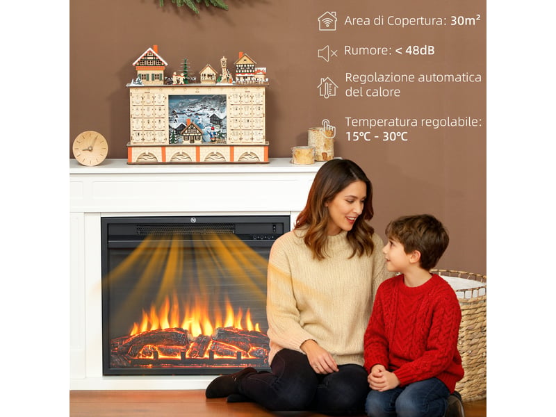  Cheminée électrique à 5 niveaux de flamme, télécommande et minuterie, 98 x 23,5 x 69,5 cm, noir et blanc  - Conforama E