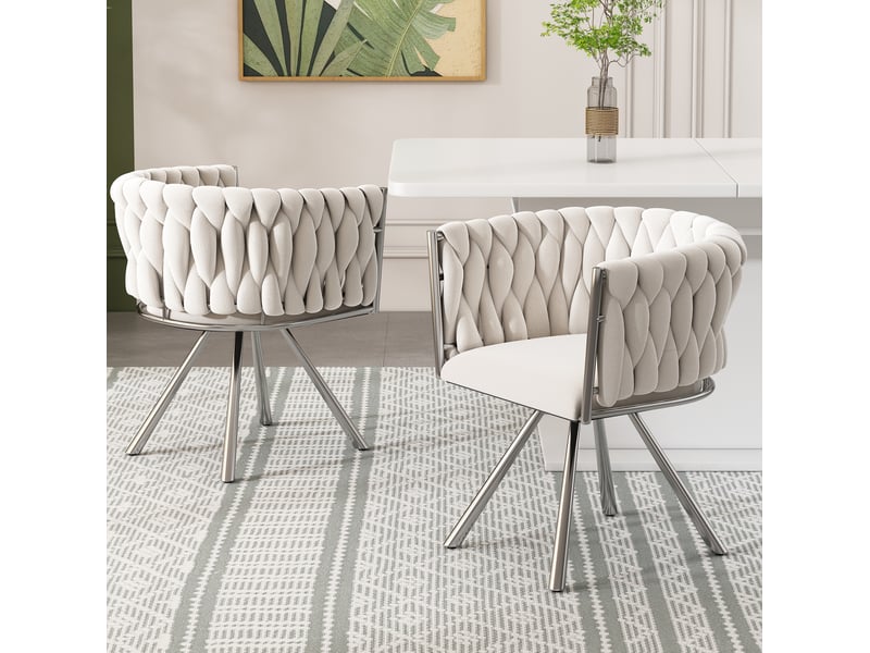  Lot de 6 chaises de salle à manger pivotantes 360° en velours beige et argenté  - Conforama D