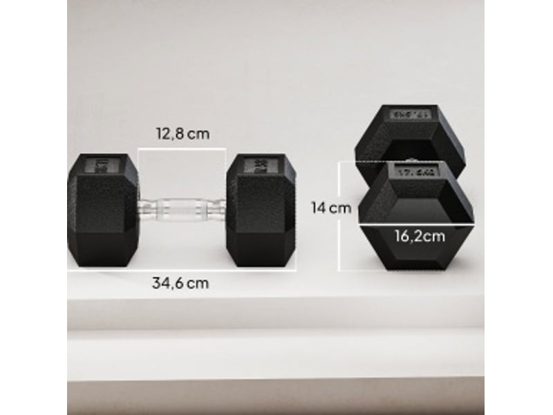  Lot de 2 haltères hexagonaux 35 kg noir et argent en métal, prise antidérapante pour exercices  - Conforama E