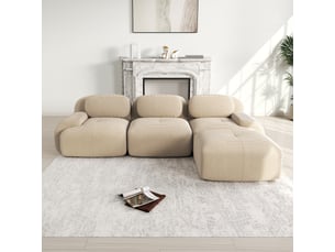 Canapé d'angle modulable en velours côtelé, beige, 298 x 178 x 70 cm