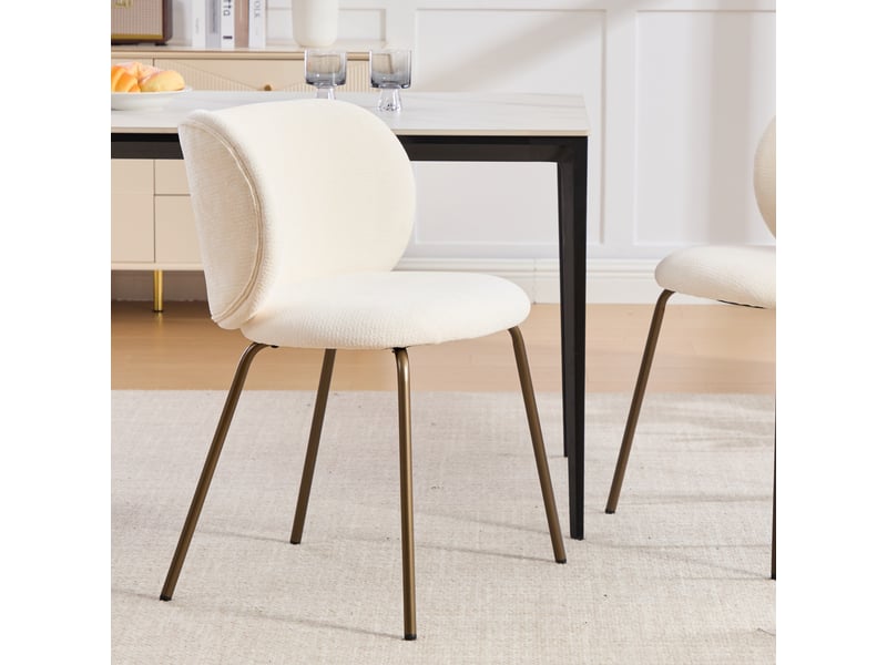  Chaises de salle à manger chenille contemporaines, dossier courbé enveloppant, assise moelleuse, piétement métal bronze, crème, lot de 1, de1897cr  - Conforama D