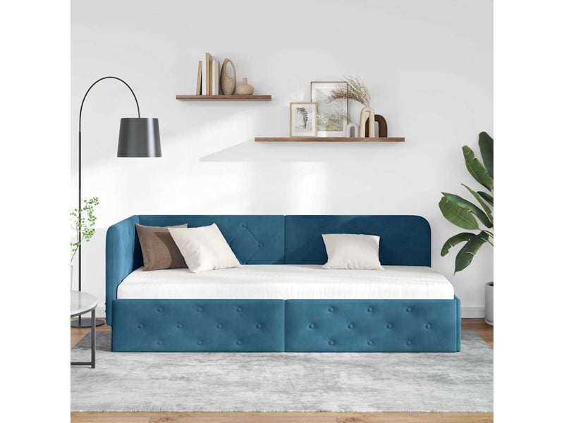  Lit simple- lit adulte -  cadre de lit d'angle bleu 80 x 200 cm velours  - Conforama C