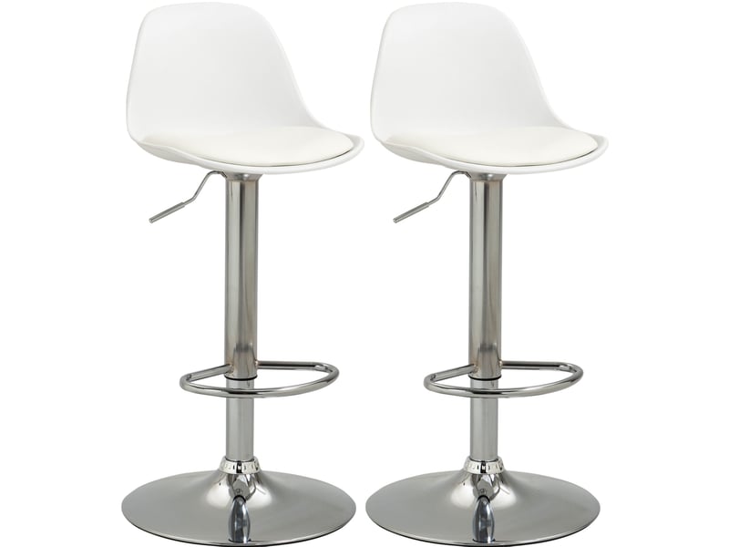  Tabouret de bar pivotant réglable 2 pièces avec dossier et repose-pieds, en similicuir et acier blanc  - Conforama A