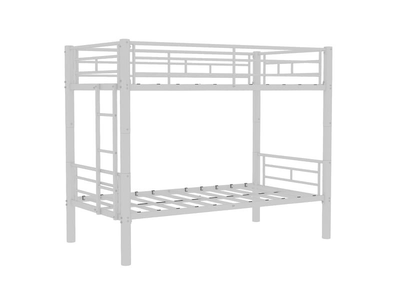  Lit superposé 90 × 190 cm, séparable en 2 lits simples, échelle intégrée, barrières et sommiers métalliques, blanc  - Conforama A