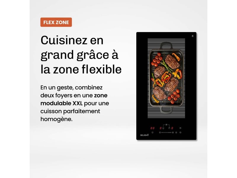  Plaque induction encastrable - zone modulable 3500w - domino - verre noir - booster - prise - marque française  - Conforama C