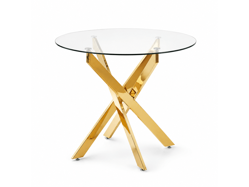  Table ronde en verre trempé – pieds métalliques croisés, table à manger gain de place 80×80×75 cm  - Conforama A