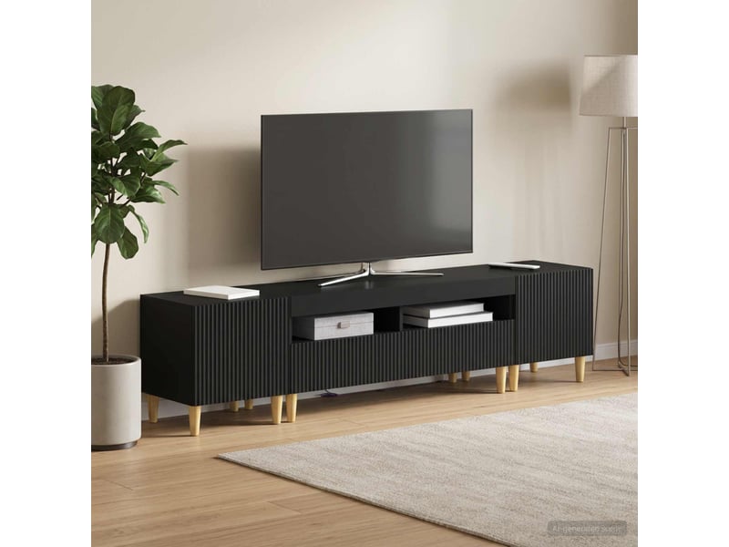  Ensemble de 3 meubles tv - banc tv - meuble de rangement led arnhem 3 pcs noir bois d'ingénierie  - Conforama C