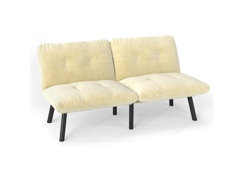  Canapé-lit futon 2 places 160 x 102 cm crème en velours, pliable avec couchage d'appoint sans accoudoirs  - Conforama D