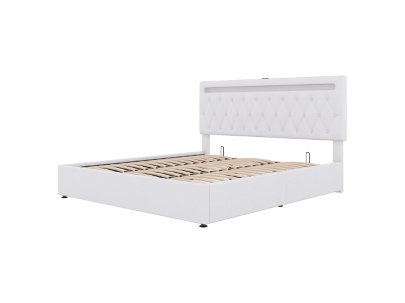  Lit 180x200 cm capitonné blanc coffre hydraulique led multicolore ports usb  - Conforama A