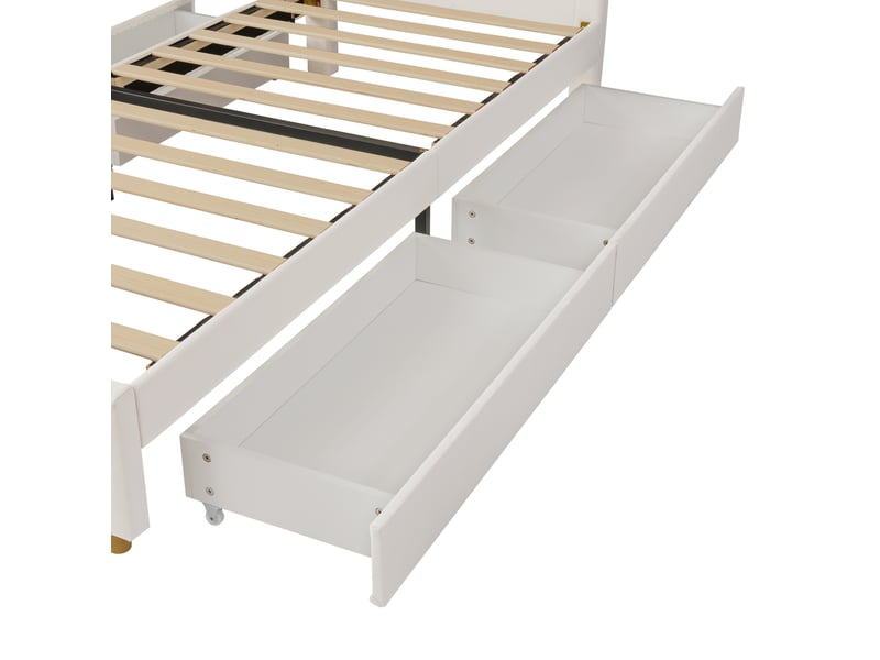 Lit cabane enfant 90x200 cm avec 4 tiroirs en velours beige, sans matelas - Conforama E