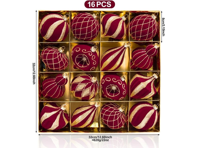 Lot de 16 boules de noël 8 cm, décorations suspendues pour sapin de noël, ornements de fête pour maison, vin - Conforama E