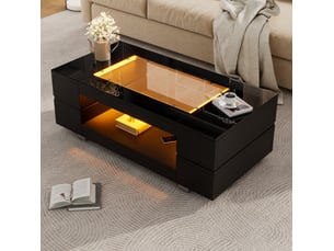 Table basse avec 2 niveaux, plateau brillant, led contrôlée par application, pour salon, 100 × 50 × 35 cm