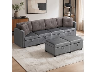 Canapé d'angle panoramique convertible <strong>HAUSS SPOLE</strong> <strong></strong> 6 places Velours gris avec coffre de rangement