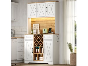 Buffet haut 105x40x180 cm naturel et blanc en mdf, led rgb, range-bouteilles et rangement cuisine