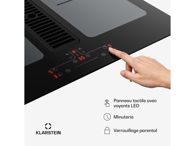 Klarstein full house plaque à induction avec hotte aspirante 4 zones 7335 w 530 m³h 60 cm noir - Conforama E