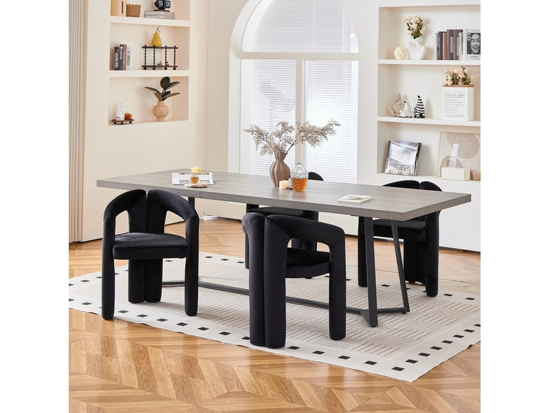  Lot de 2 chaises de salle à manger avec accoudoirs en velours noir  - Conforama W
