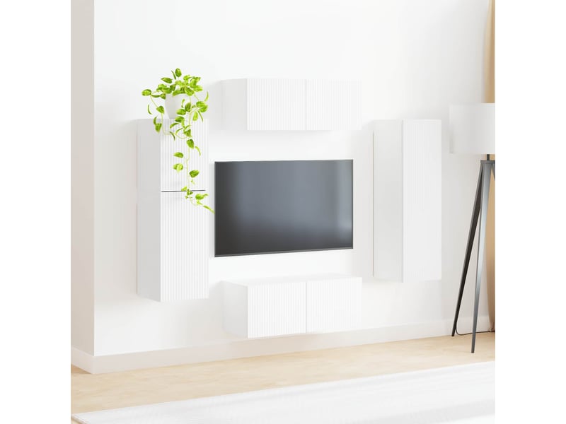  Ensemble meuble tv - banc tv - meuble de rangement 4 pcs blanc bois d'ingénierie  - Conforama D