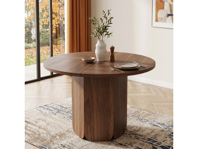Table à manger ronde 120 x 120 cm, 4-6 personnes, style scandinave, noyer, sans chaises Jamama eleni - Conforama E