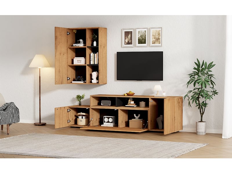 Meuble tv avec rangement, design contemporain modulaire en bois et noir meuble tv industriel - Conforama B